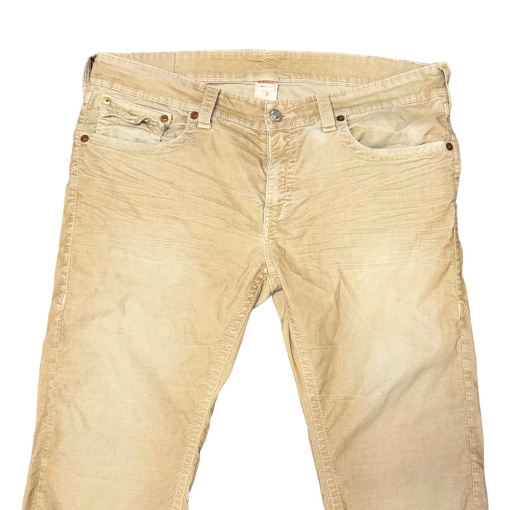 True Religion Straight Flap Cut Off Shorts Natural Big T in Beige Waist 38